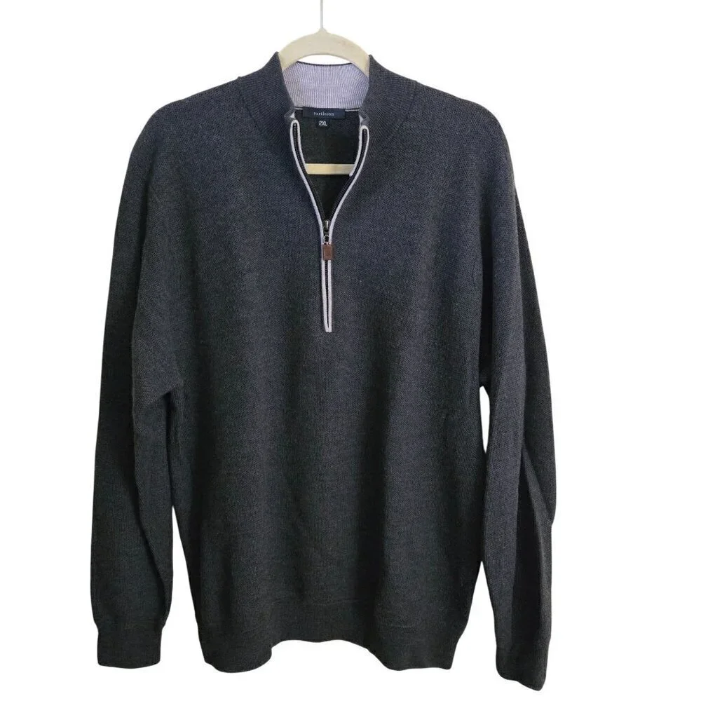 Turtleson Walt BirdsEye Quarter Zip Pullover Gray Golf Merino Wool Size 2XL